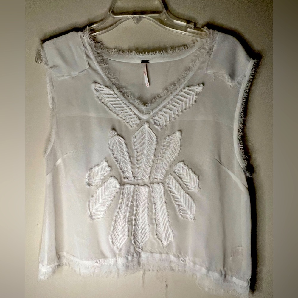 Free people sheer white shirt with raw hem size medium